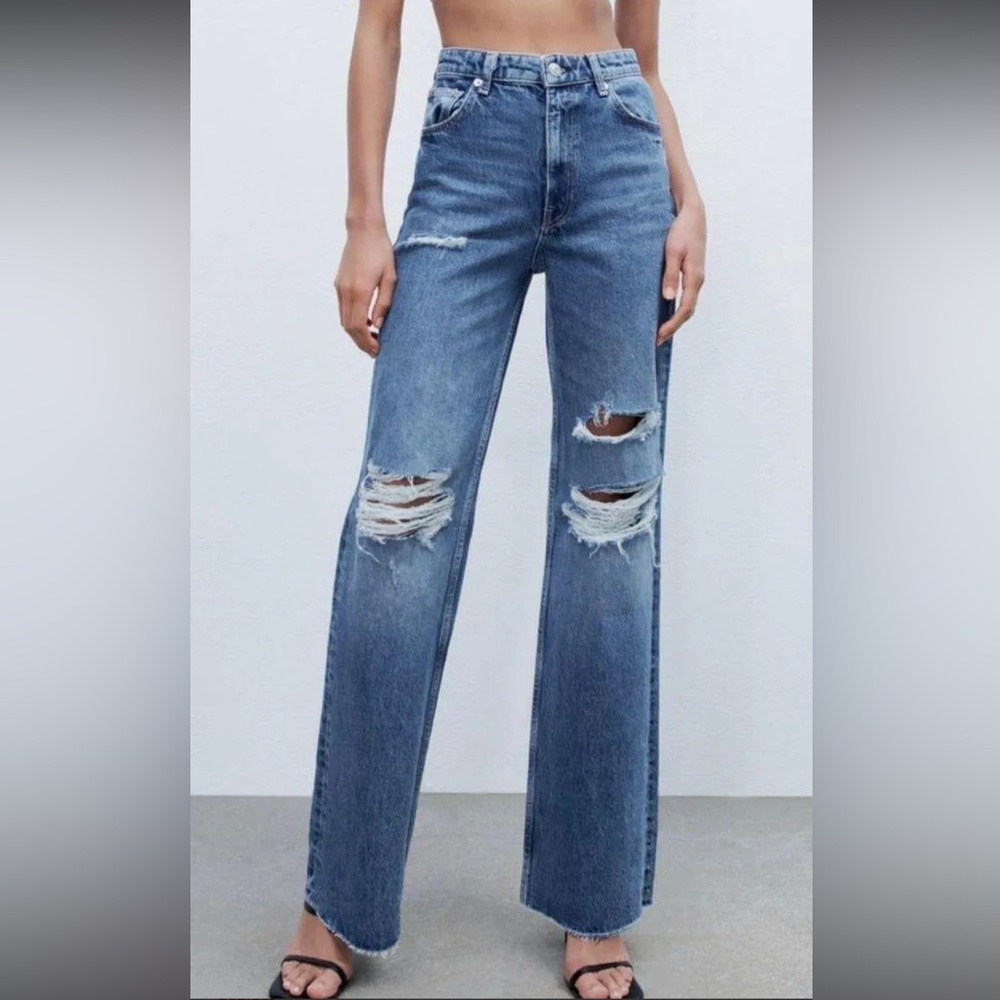 Zara Ripped Wide leg jeans